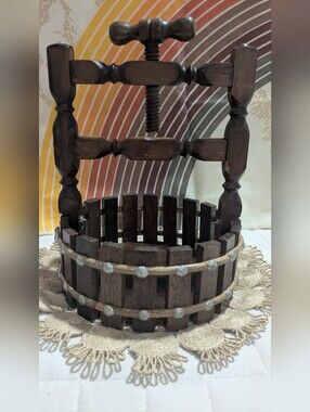 Vintage Corkscrew Wood Wishing Well Wooden Barrel with Turn Screw Nutcracker